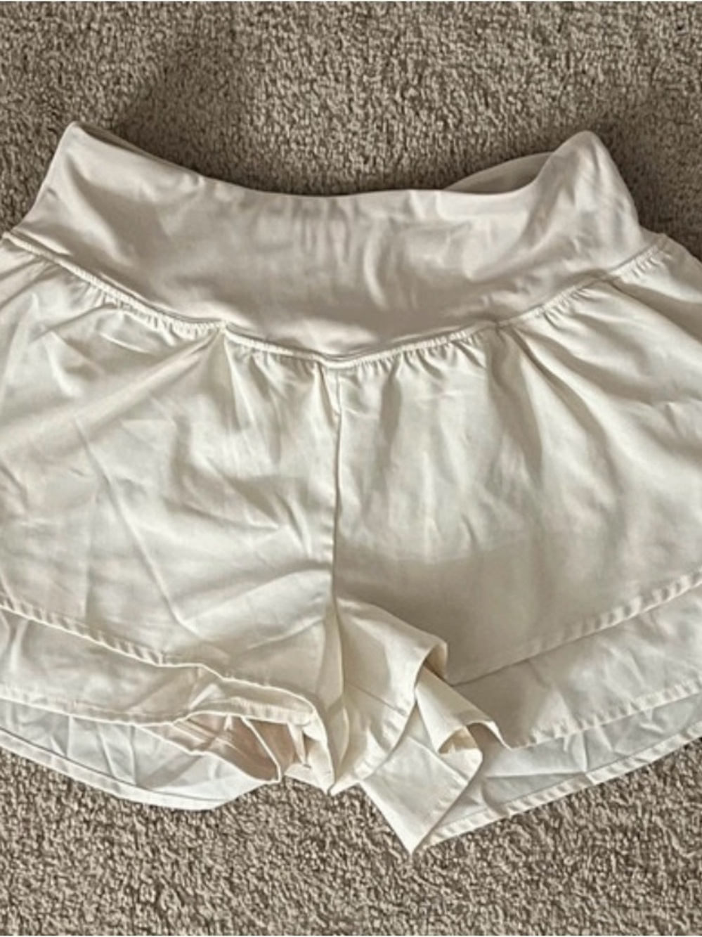 SHEIN Cream Athletic Ruffle Waistband Shorts